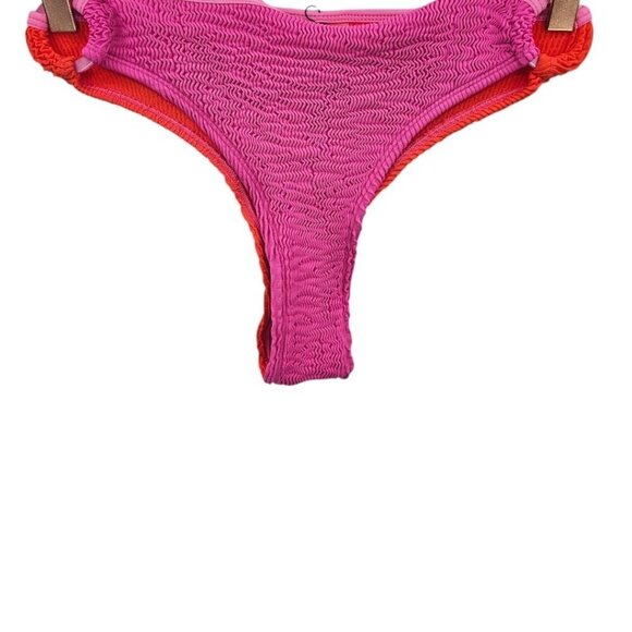 Cleonie Swim Womens XS/S Pink Orange Crinkle Bikini Bottoms with Side Rings NWT - Picture 1 of 3